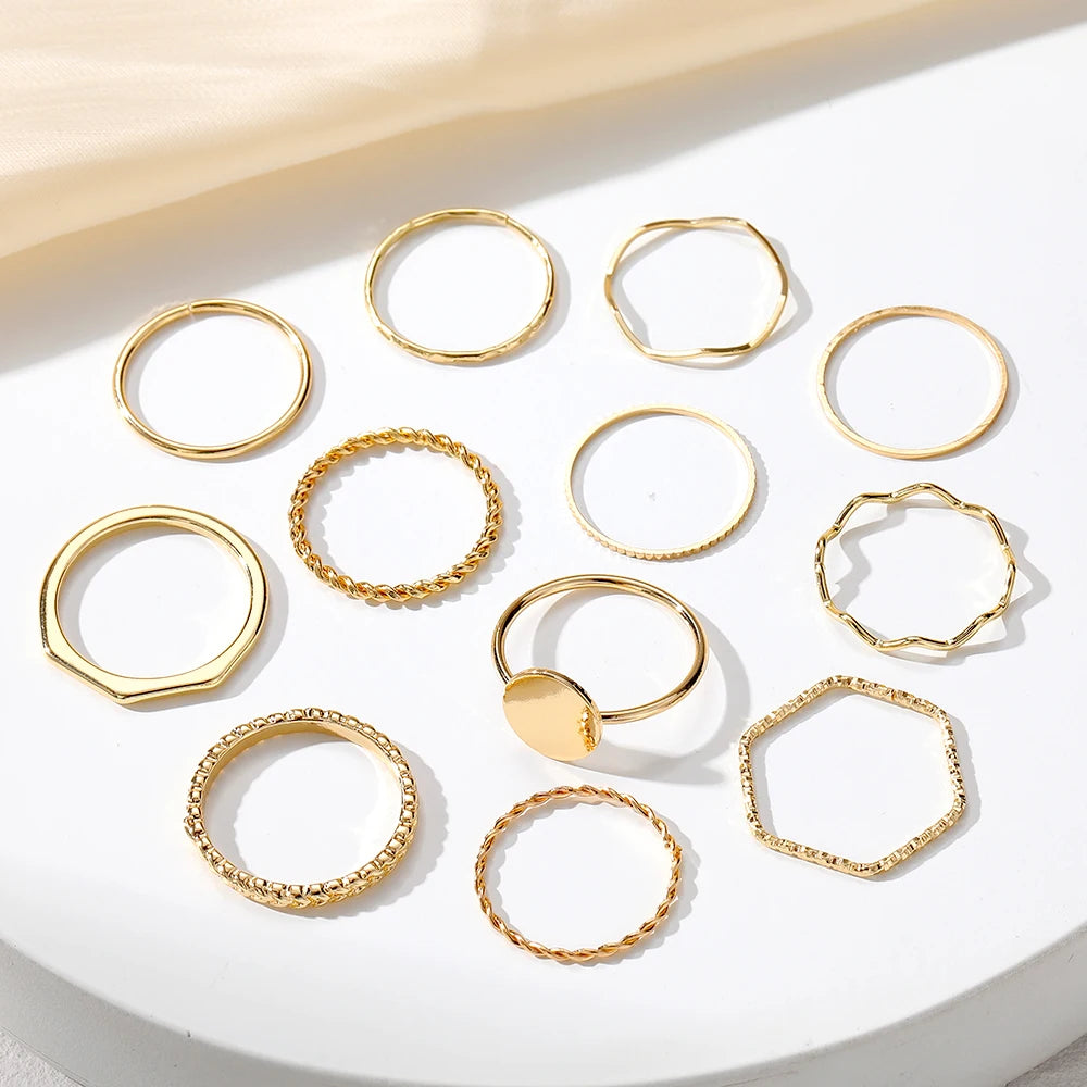 Gold Bohemian Ring Set (12pc)