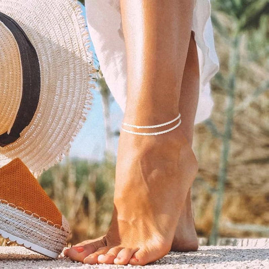 Paved Dainty Layered Anklet